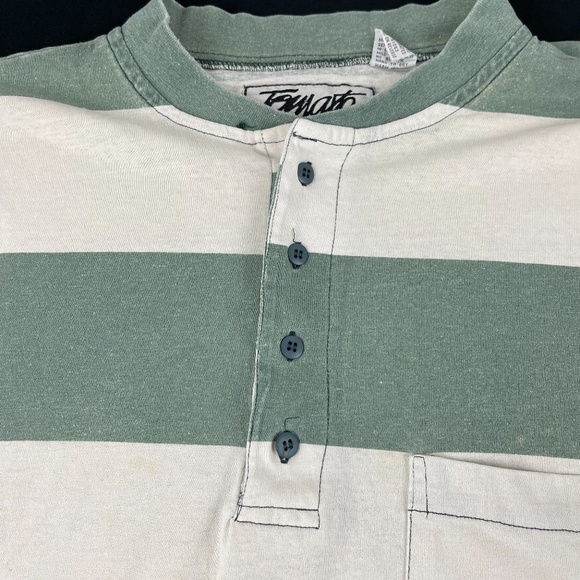 Tomato Mens Tshirt Striped Green White Button Med - Picture 5 of 8